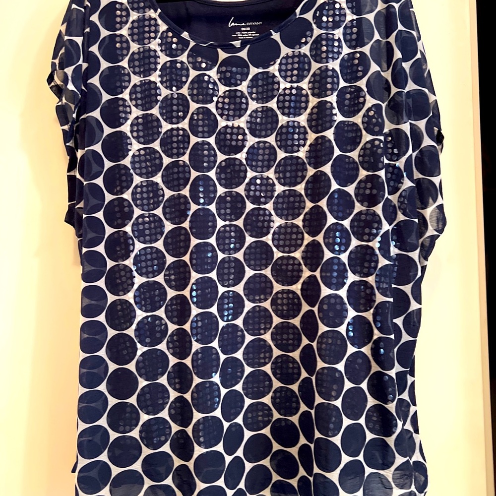 Lane Bryant Navy Blue Polk Dot blouse